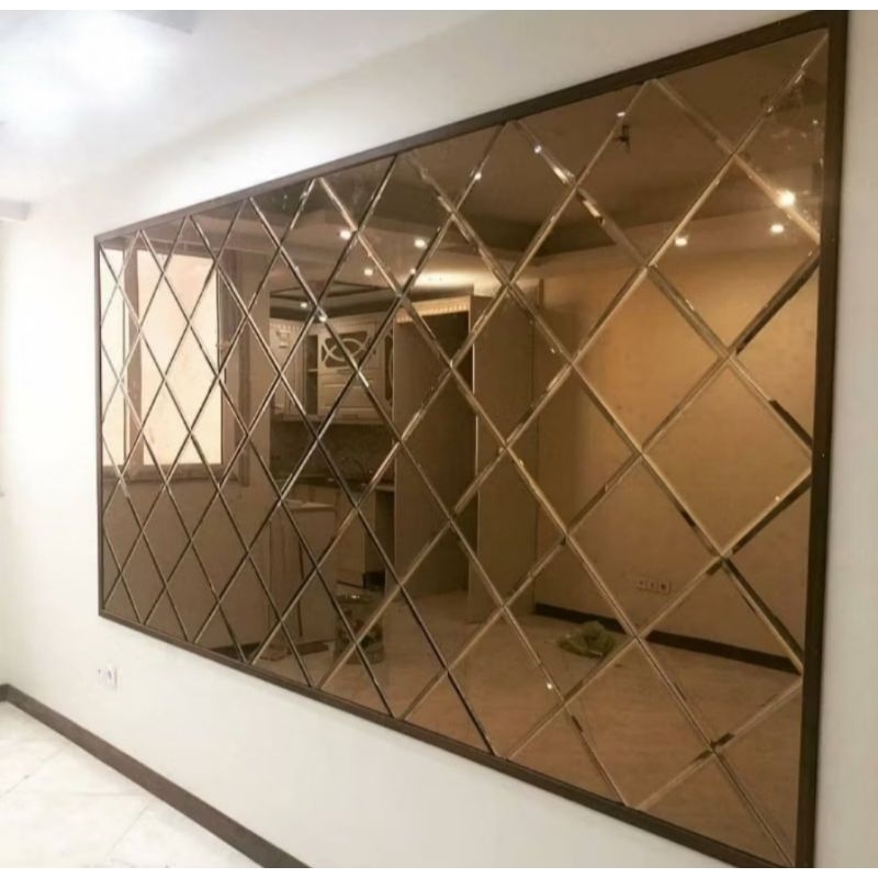 kaca cermin brown bevel dinding wall moulding