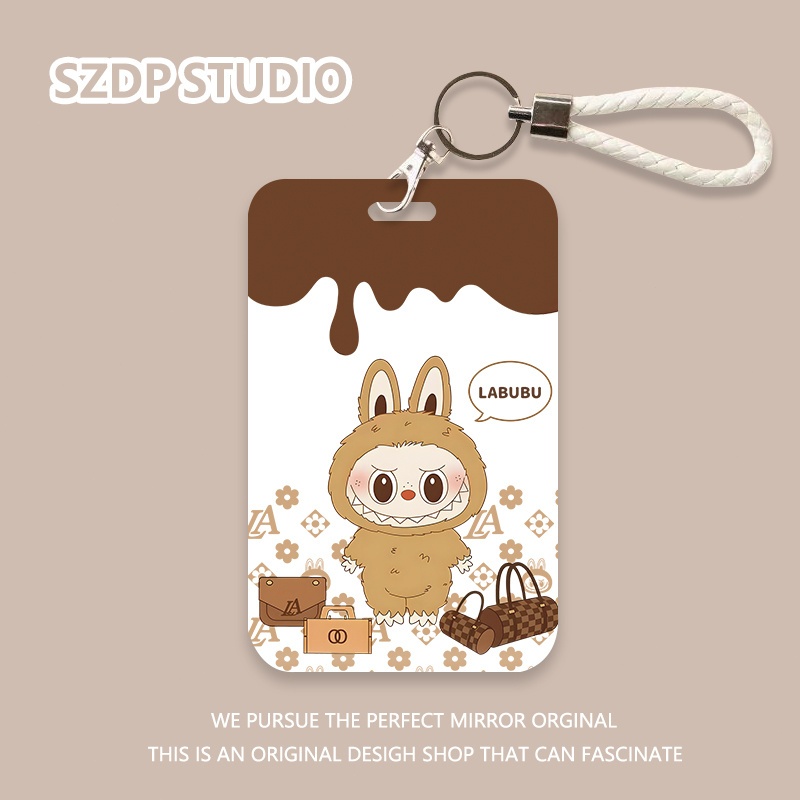 

Penutup pelindung kartu bank kartu bus Labubu bunga huruf kartun Korea penutup pelindung kawaii lucu gantungan kunci terintegrasi