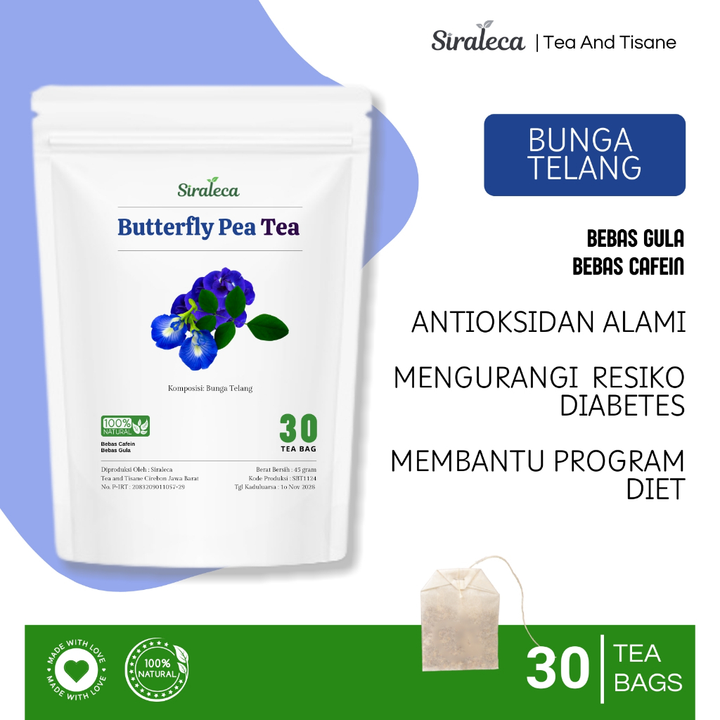 

Teh Bunga Telang Original | Butterfly Pea Tea | 100% Alami | 30 Tea Bag | SIRALECA Tea and Tisane