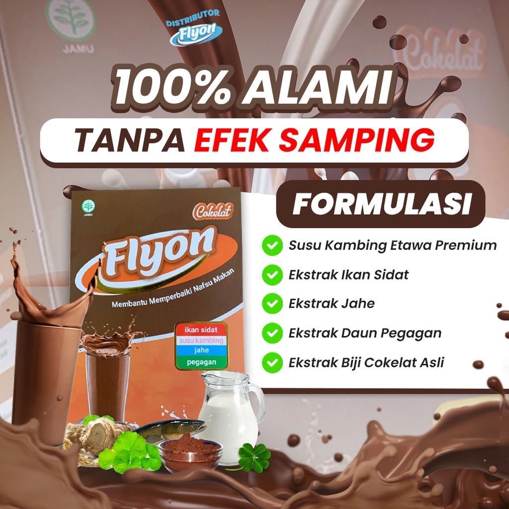 

Susu FLYON COKLAT 1 Box isi 200 Gram Susu Penggemuk Badan Penambah Berat Badan Tinggi Protein Kalsium Kalori Sehat Berisi Vitamin Nutrisi Gizi BB Booster Weight Gainer Susu Kambing Etawa Ikan Sidat Jahe Pegagan Cokelat BPOM HALAL