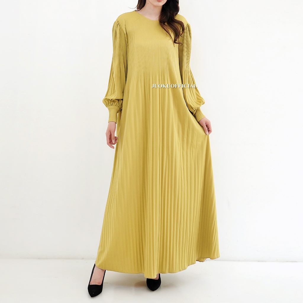 Ay00 Maxi Dress Plisket Lidi Cabang Lengan Balon / Dress Lengan Panjang / Dress Panjang / Gaun
