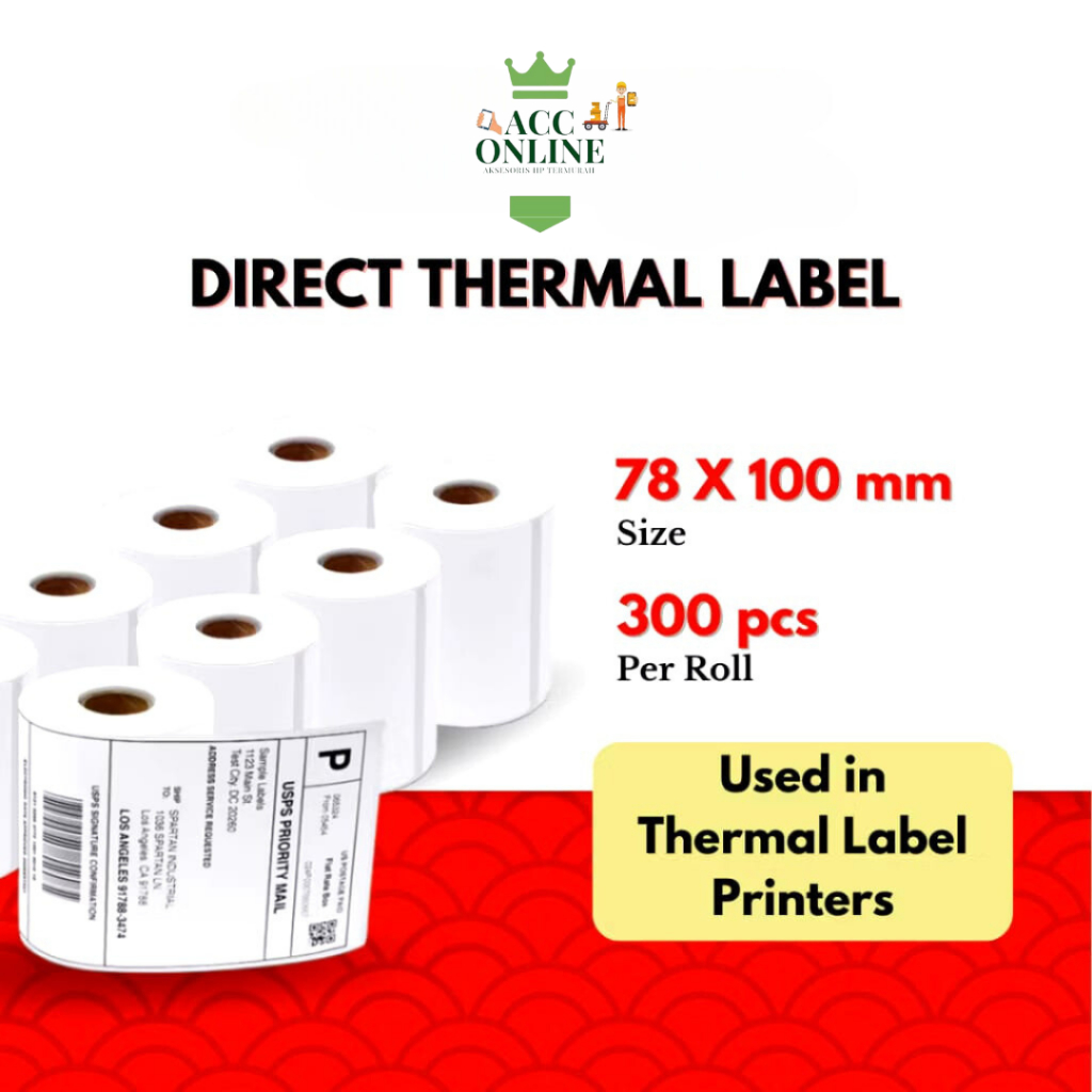 

Kertas Sticker Label Thermal Resi 78x100 mm | Isi 300 Lembar per Roll Kertas printer 78mm x 100mm 300 Lembar kertas thermal