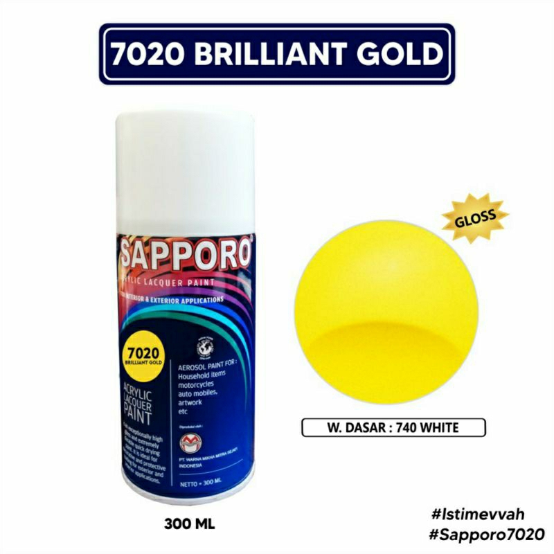 #MAU# Cat Semprot Sapporo 7020 Brilliant Gold 300ml Kuning Cerah Metallic Cat Spray Duco Sapporo Ult