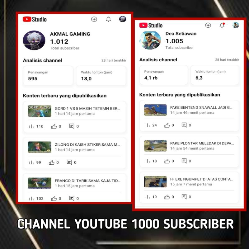 Akun YouTube 1000 Subcriber Channel YouTube Konten Game