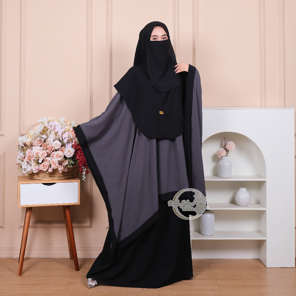 Set Arafah Kaftan Crincle Airflow Premium Pashmina Cadar Abaya - Muslim Wanita