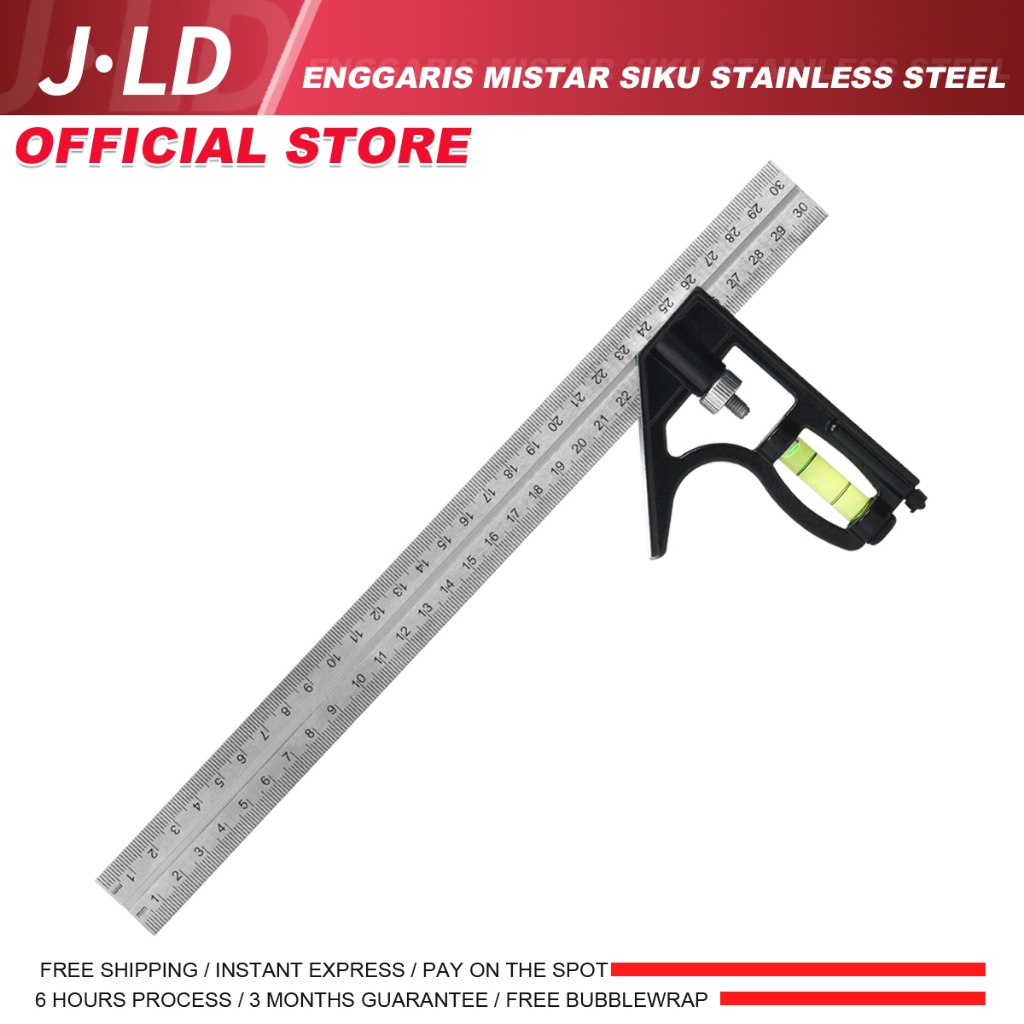 

JLD Penggaris Mistar Siku Stainless Steel 30cm + Waterpass Meter Tukang