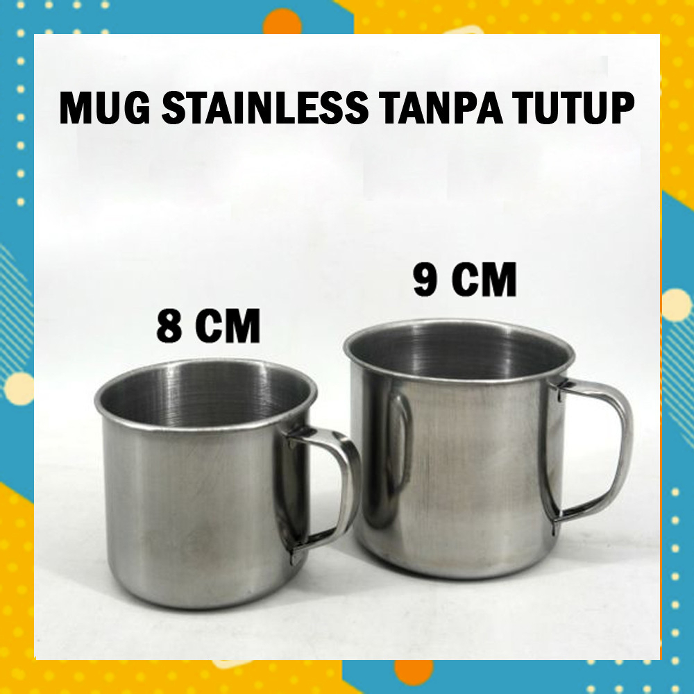 Mug Stainless Steel Kopi Teh TANPA TUTUP Gelas Cangkir Telinga Minum Minuman AM3209A1