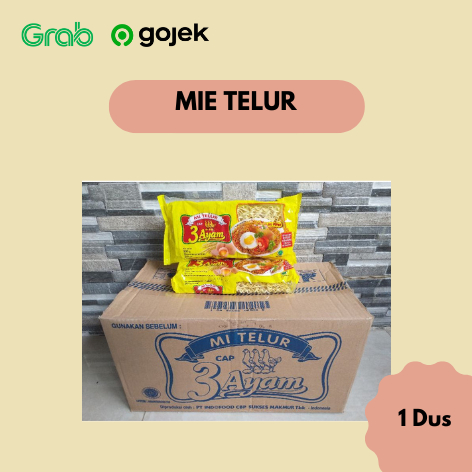 

Mie Telur 3 Ayam 200 gram - 20 Pcs (1 Dus)