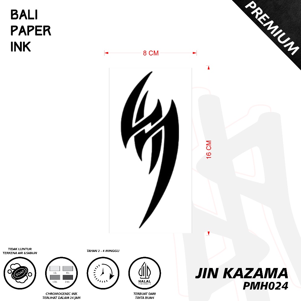 KODE K84Q Tato JIN KAZAMA TATO TEKKEN PMH24  Premium Temporary Tattoo  By Bali Paper Ink
