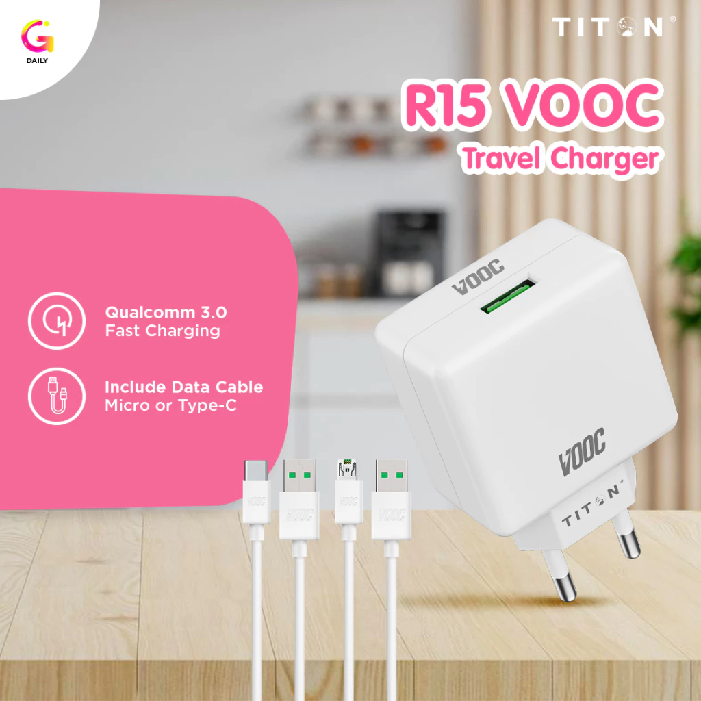 Titon Charger Oppo R15 VOOC Travel Charger Adaptor Fast Charging