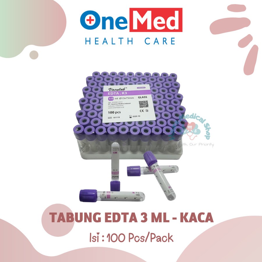 Tabung Darah Vaculab EDTA K3 3ml 3cc Glass - Haura Medical
