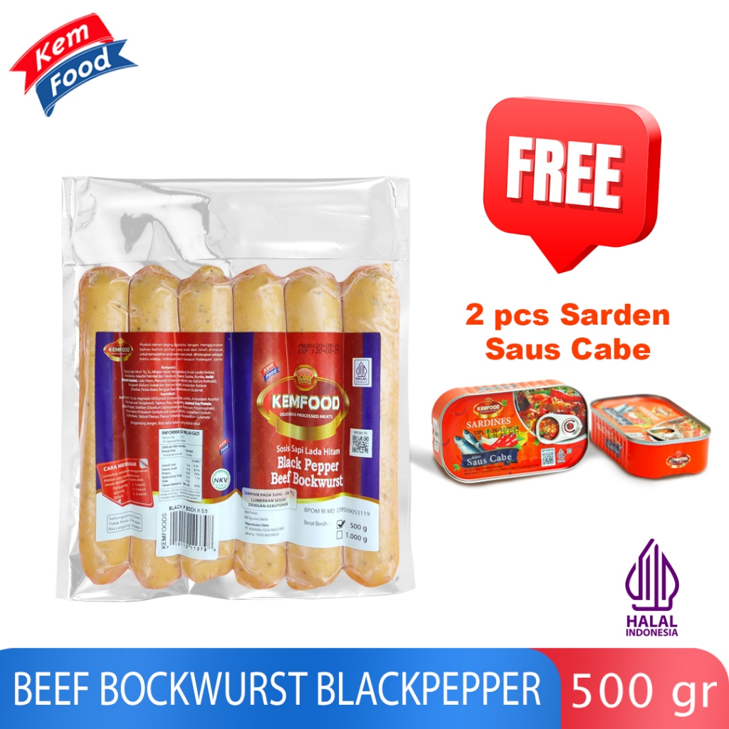 

Kemfood Sosis Sapi Black Pepper Beef Bockwurst - 500Gr (Free Sarden Saus cabai)