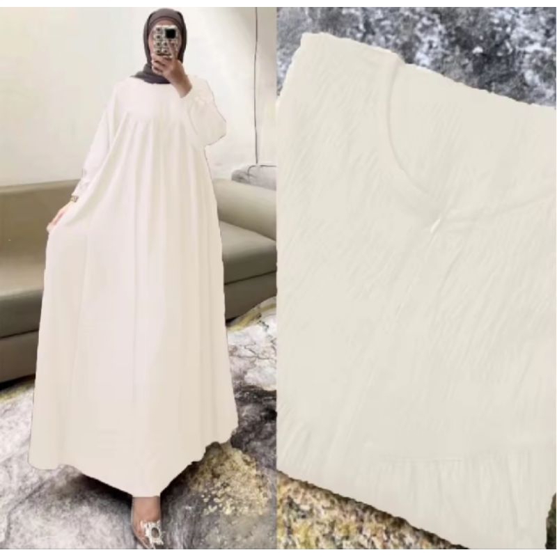 Gamis Putih Simpel Elegan Terbaru Dress Wanita Remaja Dewasa Model Abaya Muslim kekinian