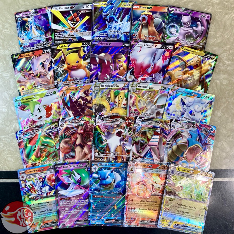 Kartu Pokemon GX, V, ex, VMAX, VSTAR Indonesia Random TCG Koleksi Holo Foil RR RRR