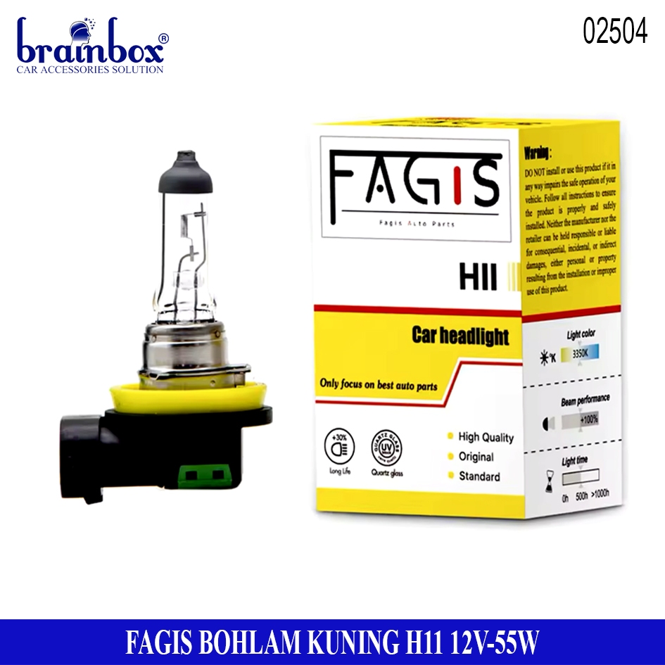 Fagis Bohlam Kuning H11 12V 55W Lampu Headlamp Foglamp Kabut