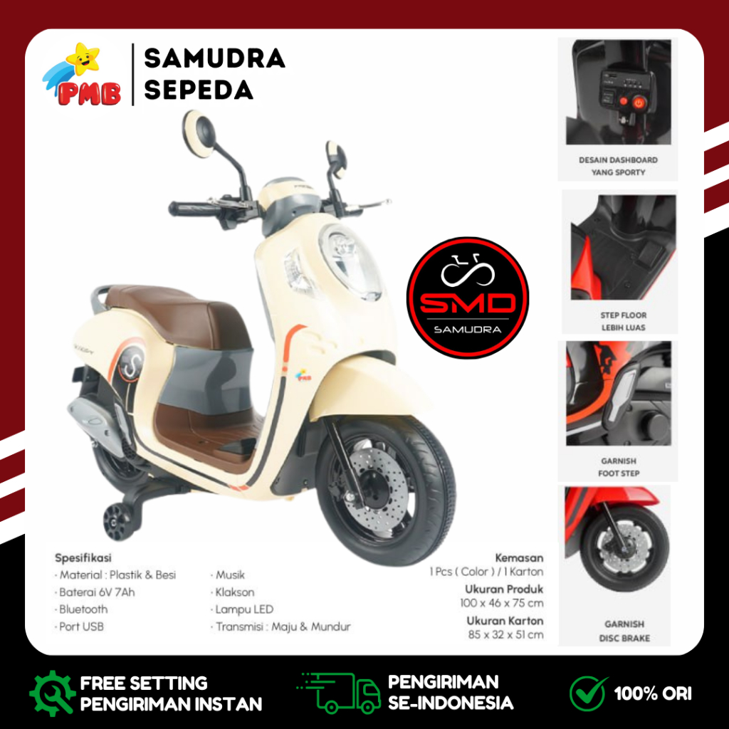 Motor Aki Mainan Anak PMB M999 Scoopy Lisensi Honda Murah BDG