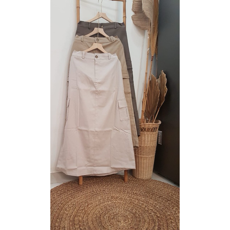 D4-rok cargo keren rok kekinian rok simpel rok panjang bahan katun twill premium rok cargo jumbo rok