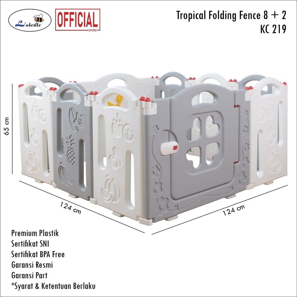 Labeille KC 219 Fence Fold Tropical 8 + 2 Perlengkapan Mainan Pagar Bayi Lipat Pagar Anak Lipat Paga
