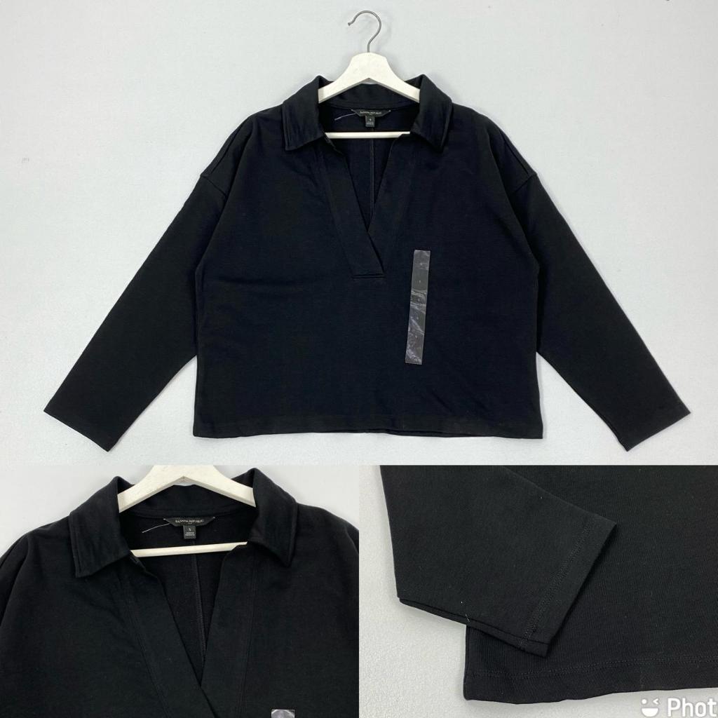 SWEATER CROP LENGAN PANJANG POLOS KERAH V WARNA HITAM