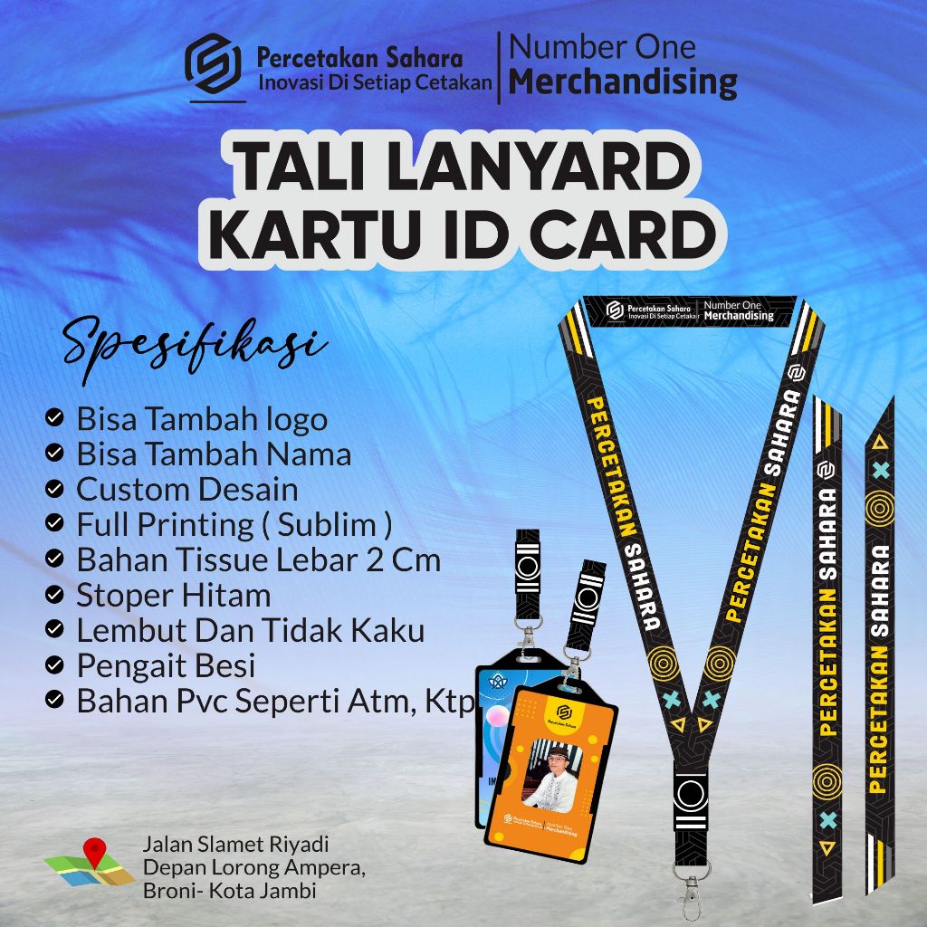 

TALI LANYARD FULL PRINTING , CETAK SUBLIM, SEPAKET DENGAN ID CARD TAHAN AIR BERTAHUN TAHUN