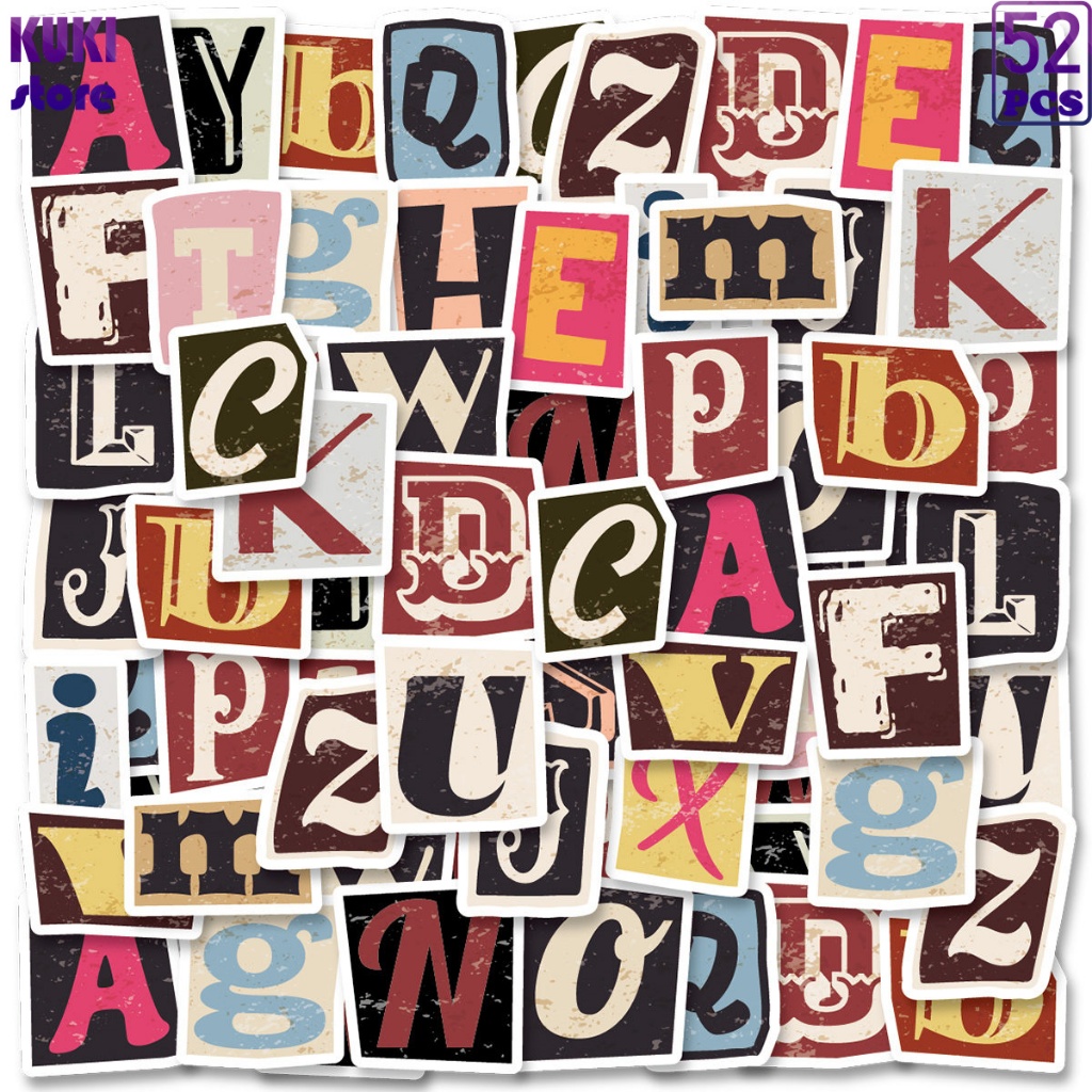 

52 Pcs Gaya Retro, Huruf Inggris Berwarna-warni, Stiker Kaya