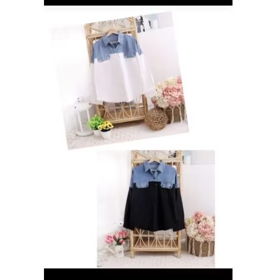 kemeja wanita jeans kombinasi katun