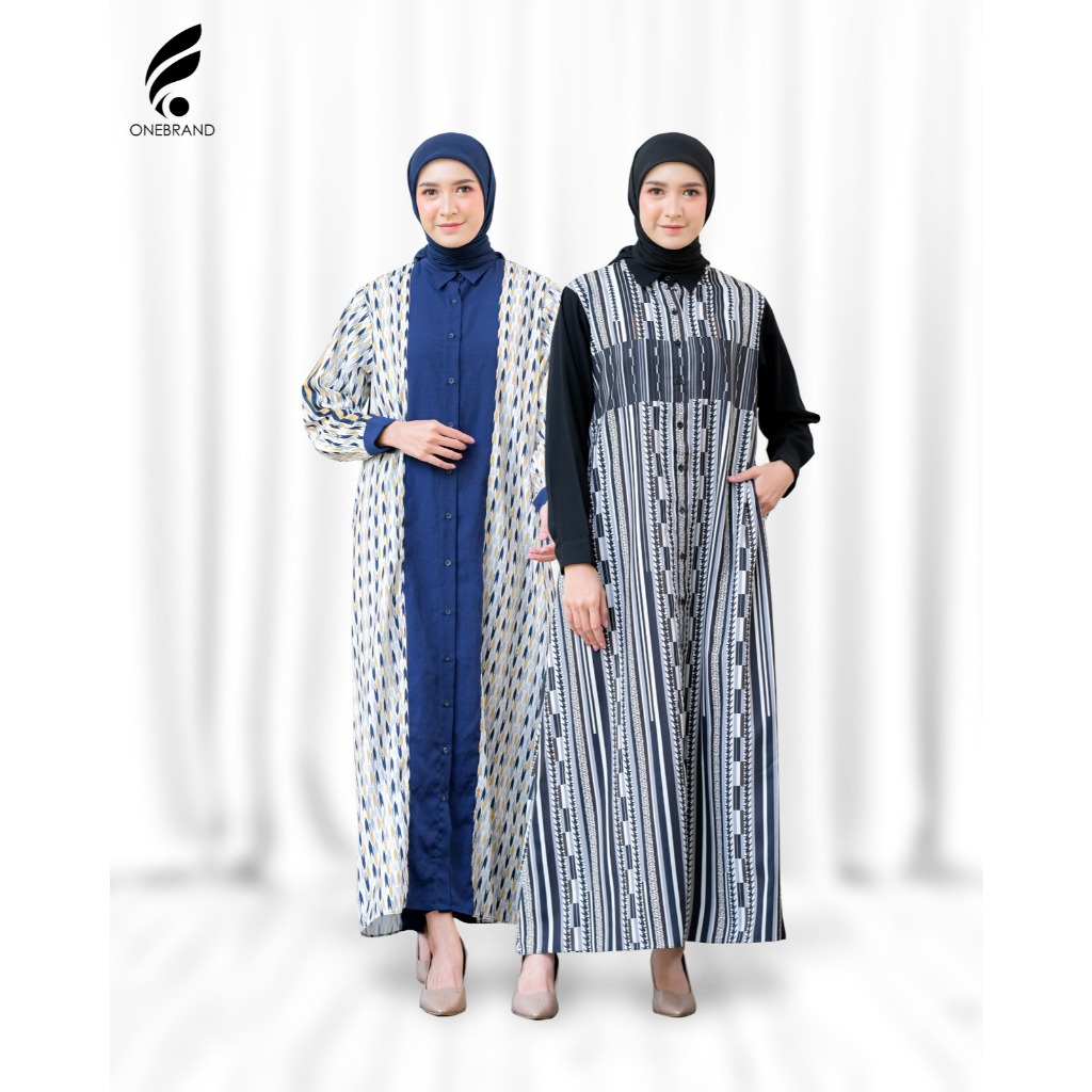 Dress gamis muslim motif printed panjang wanita bahan wolfis premium byOnebrand