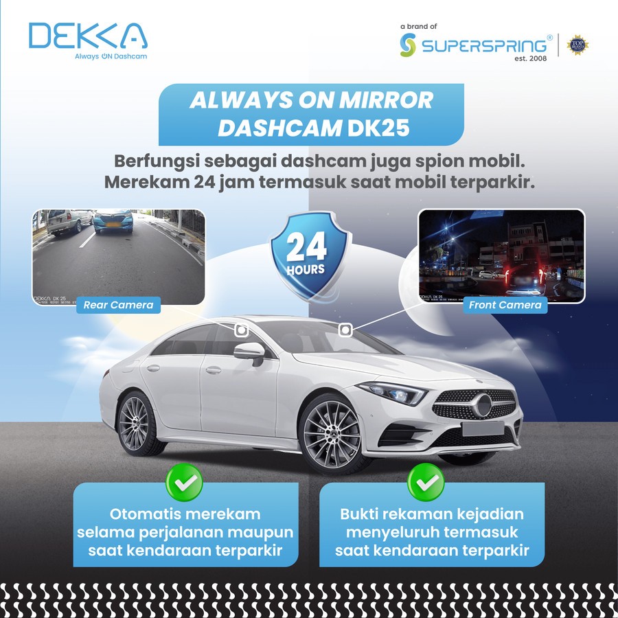 Kilau Holiday Dashcam Dekka D25 2K Dual Camera Mirror Dashcam Memory Included