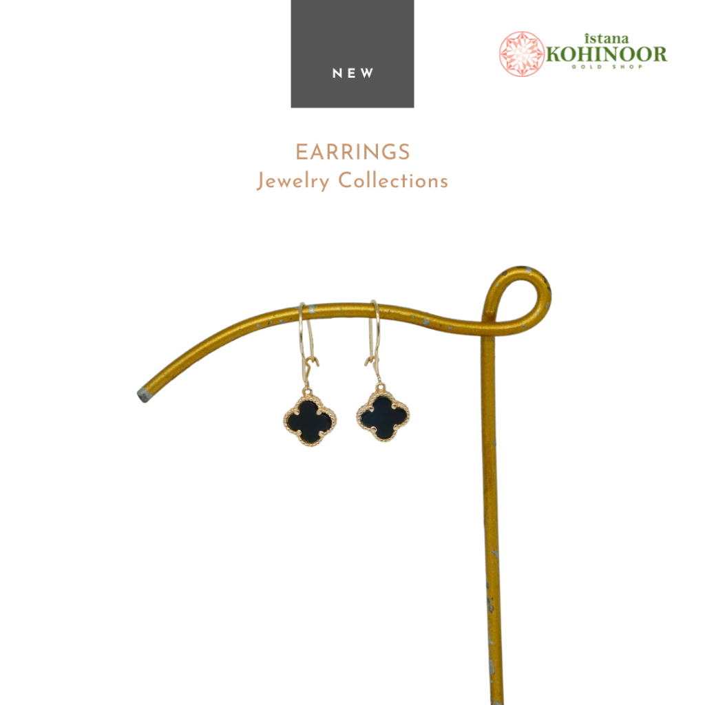 KOHINOOR ANTING EMAS EARRINGS 16K YELLOW GOLD VARIASI BLACK CLOVER