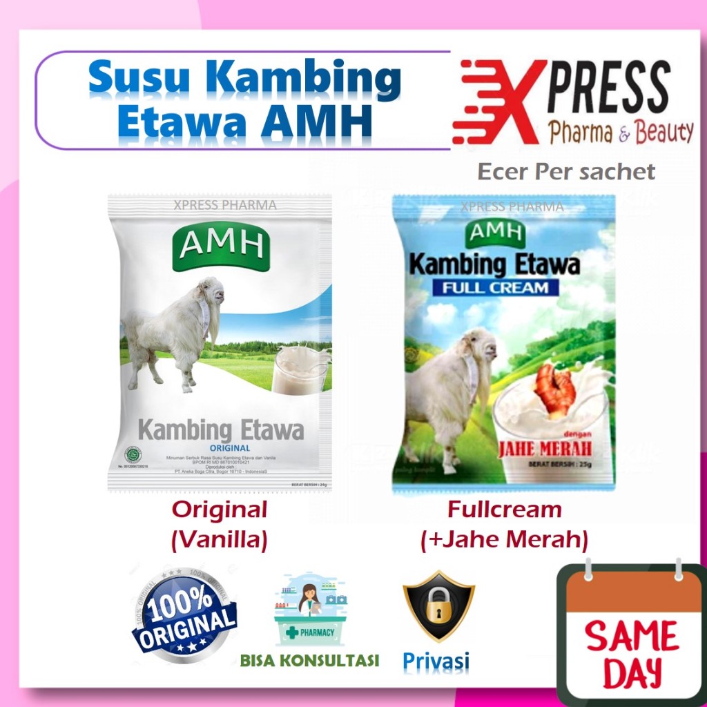 

⚡XPRESS⚡ ECER AMH Etawa Original Vanilla / Full Cream Jahe Merah per sachet Susu Kambing Goat milk Zx