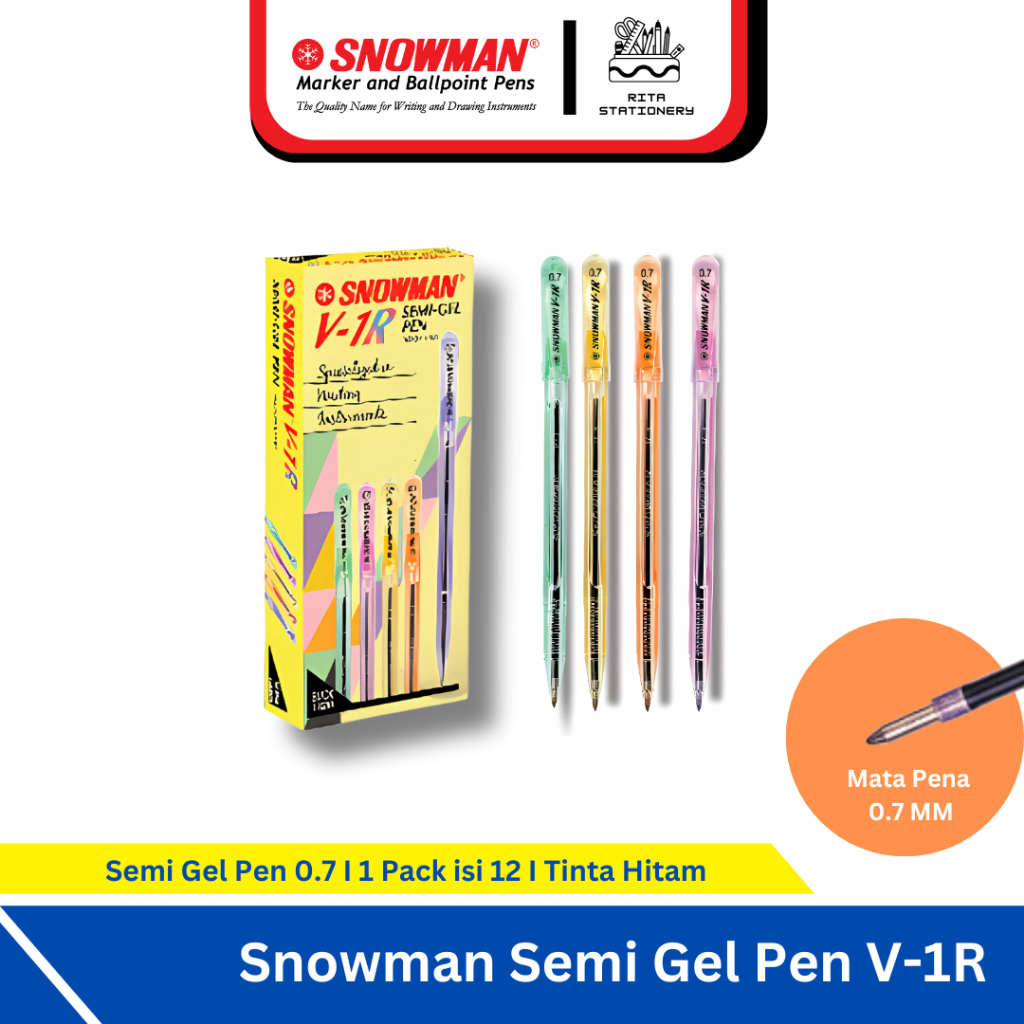 

Ballpoint Gel Pen Pulpen Snowman V-1R Hitam 0.7 mm - Pack