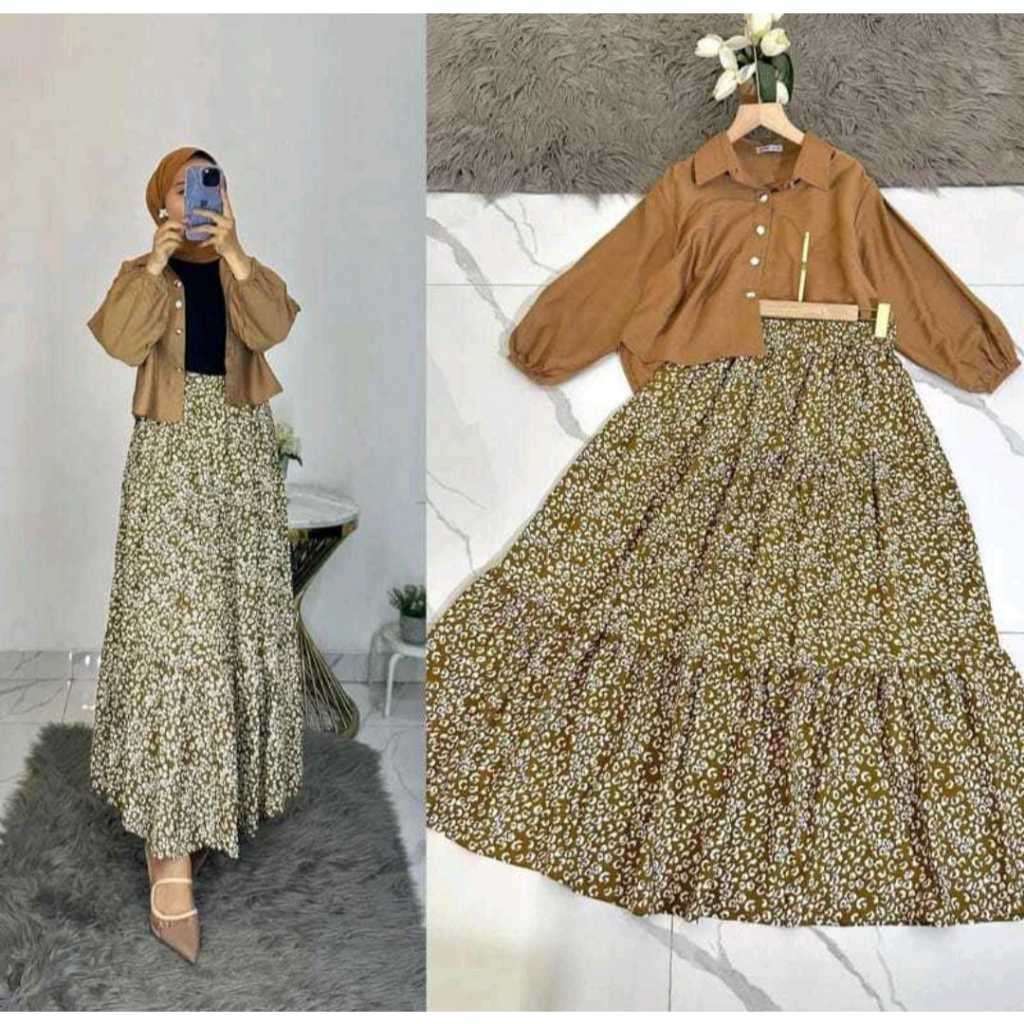 Setelan Rok Motif Rayon Mix Kringkel Terbaru dan Terlaris /One set Rok/Setelan wanita Termurah