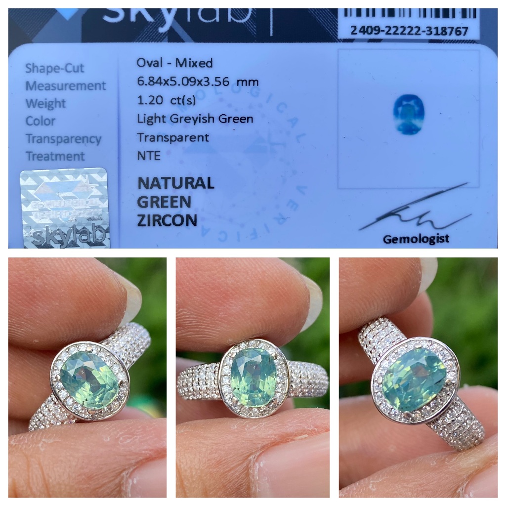 Natural 1.20ct greyish green zircon  ring perak wanita