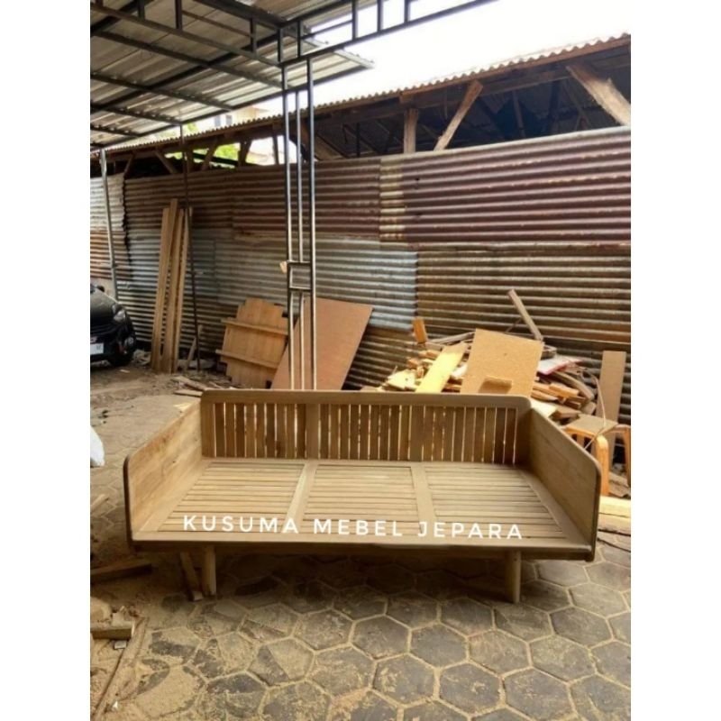 Bangku Kursi Sofa Kayu Jati (Panjang 200cm, Lebar 80cm)