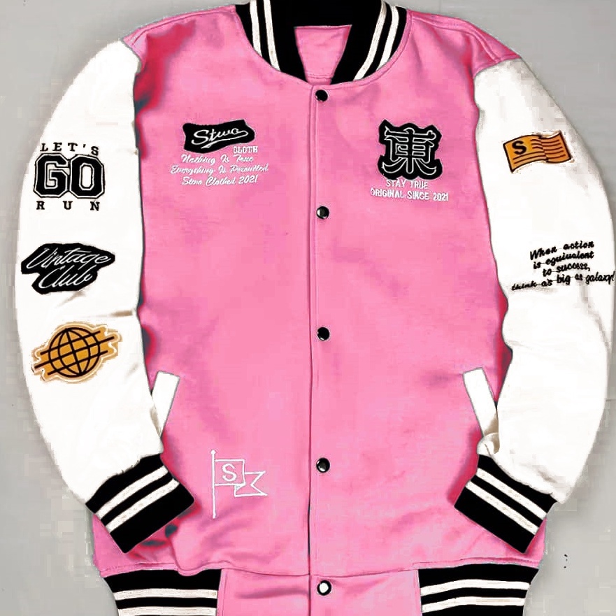 Khusus Jaket VARSITY PINK Arrival  Jacket BASEBALL DUSTY PINK Orinal Pria Wanita Flecce Tebal XS S M