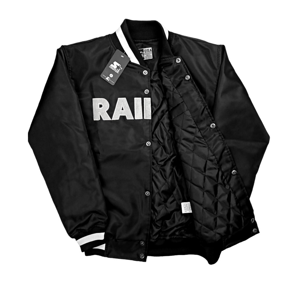 ORIGINAL Raiders Bomber Jacket Varsity NFL Black Full Embroidery - Akar Official Shop