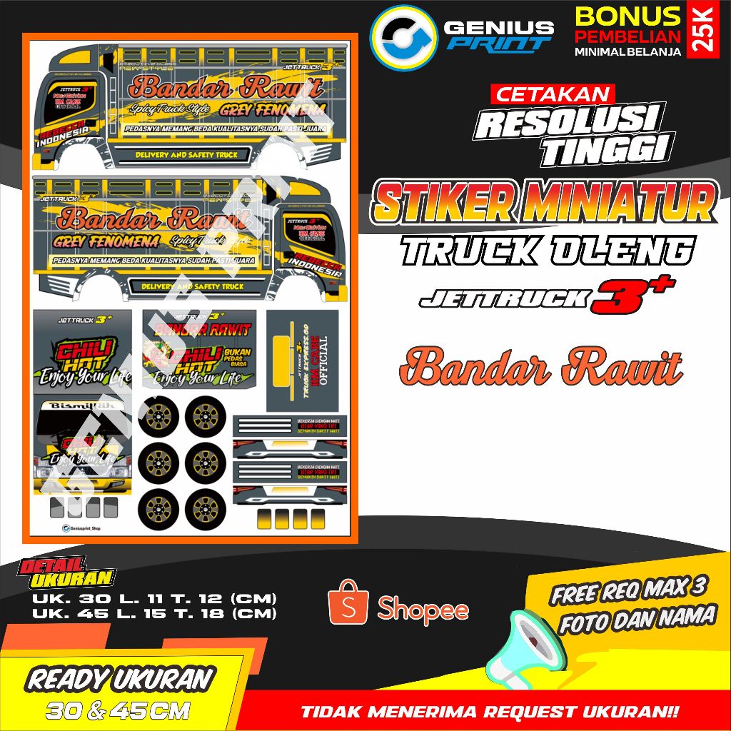 Stiker A3 Miniatur Truk Oleng Canter Bandar Rawit | Lentera Abadi | Bikers | Gudang Cabe | SJA  Uk. 