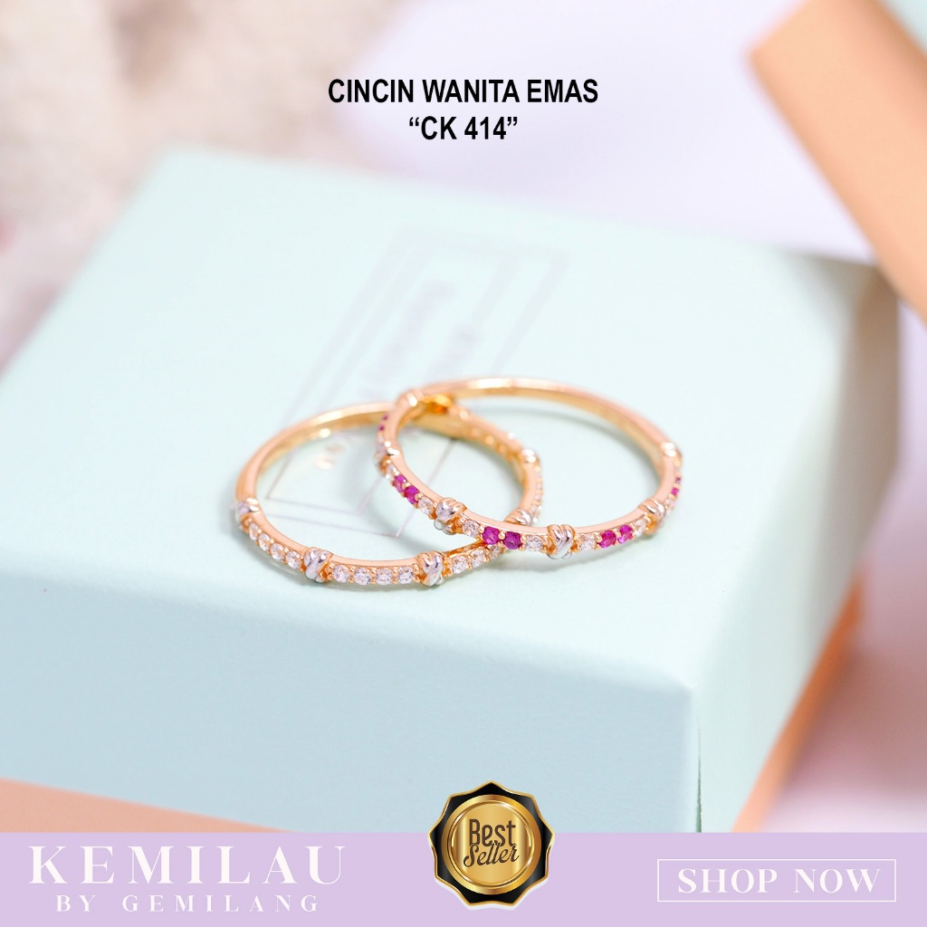 K KEMILAU FASHION CK CINCIN WANITA PERMATA DERET EMAS ASLI CK 414