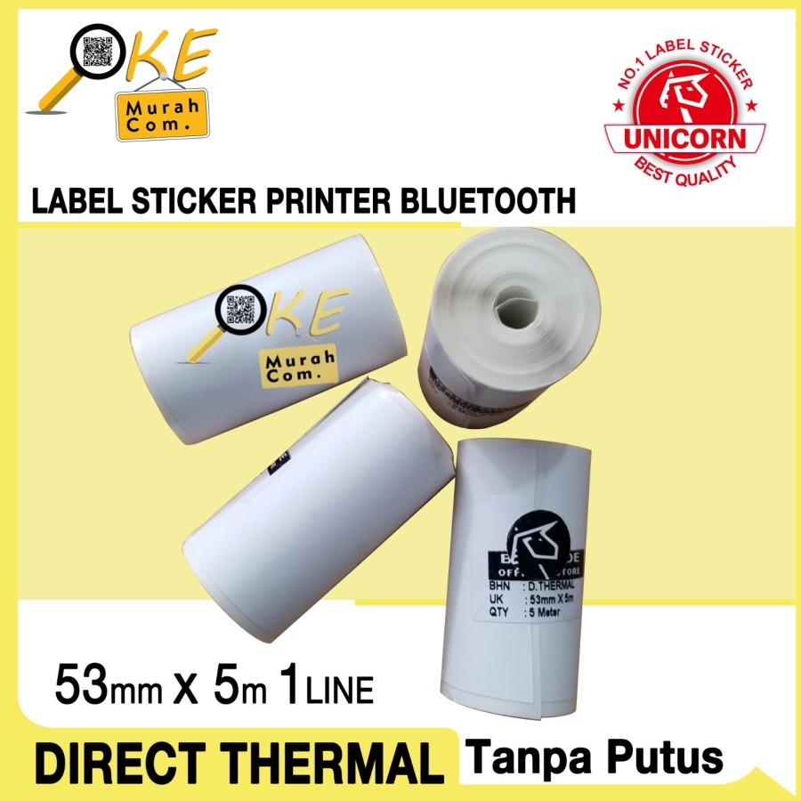 

Kertas Stiker Label Thermal Continous 53mmx5m / 53x5 Meter / 53mm x 5Meter - Printer Bluetooth 58mm