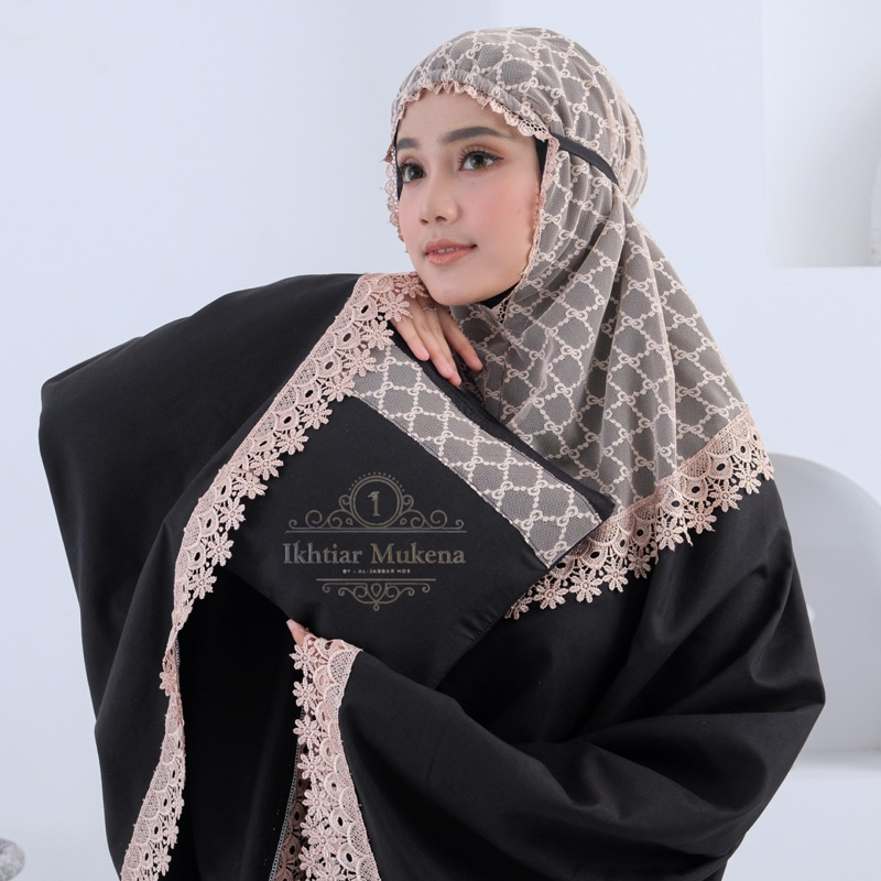 Ikhtiar - Mukena Dewasa Katun Premium Malexa Series Brukat Tile Renda Mewah