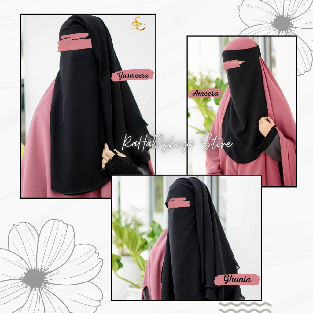 Niqab cadar bandana poni cadar karet ready stok warna hitam by Saza Hijab bisa COD