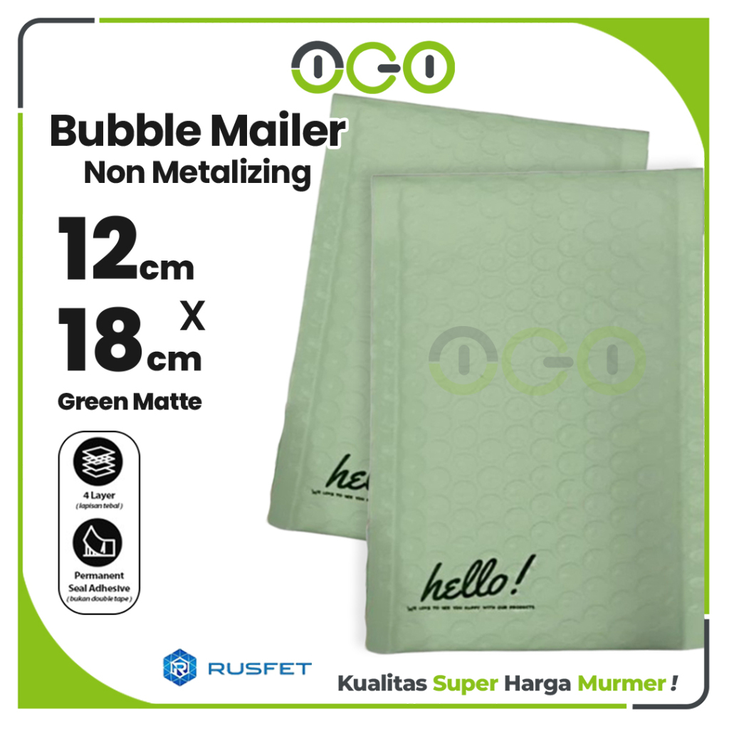 

Amplop Bubble Mailer Hijau (Green) 12 x 18 cm Harga Satuan / Amplop Packing Olshop Hello Seri Rusfet