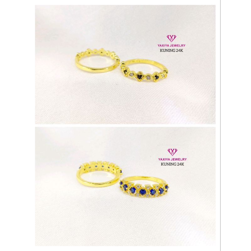 cincin mata biru dan hitam lapis emas