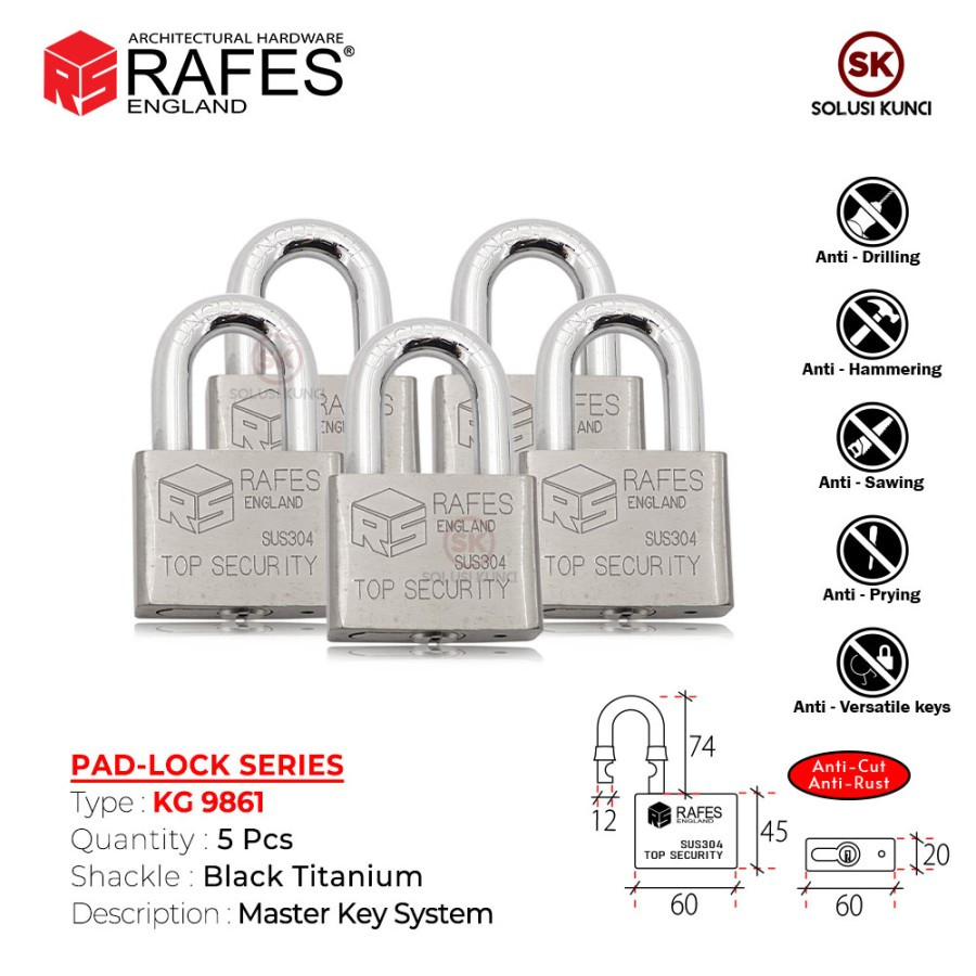 Gembok Master Key 60MM RAFES ENGLAND Stainless SUS 304 - KG 9861
