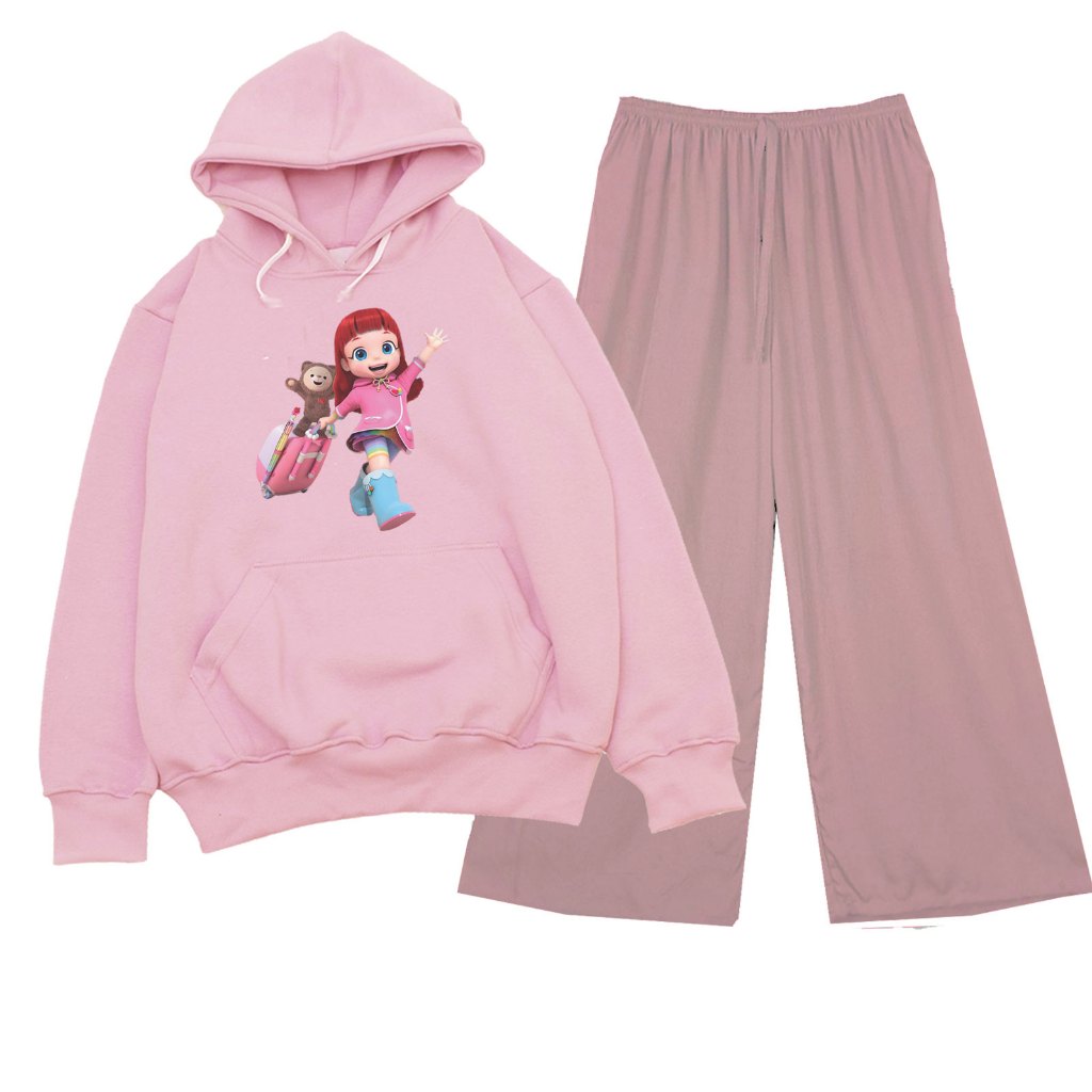 Setelan Sweater Hoodie Rainbow Ruby Koper Viral Anak Remaja Perempuan Celana Kulot COD