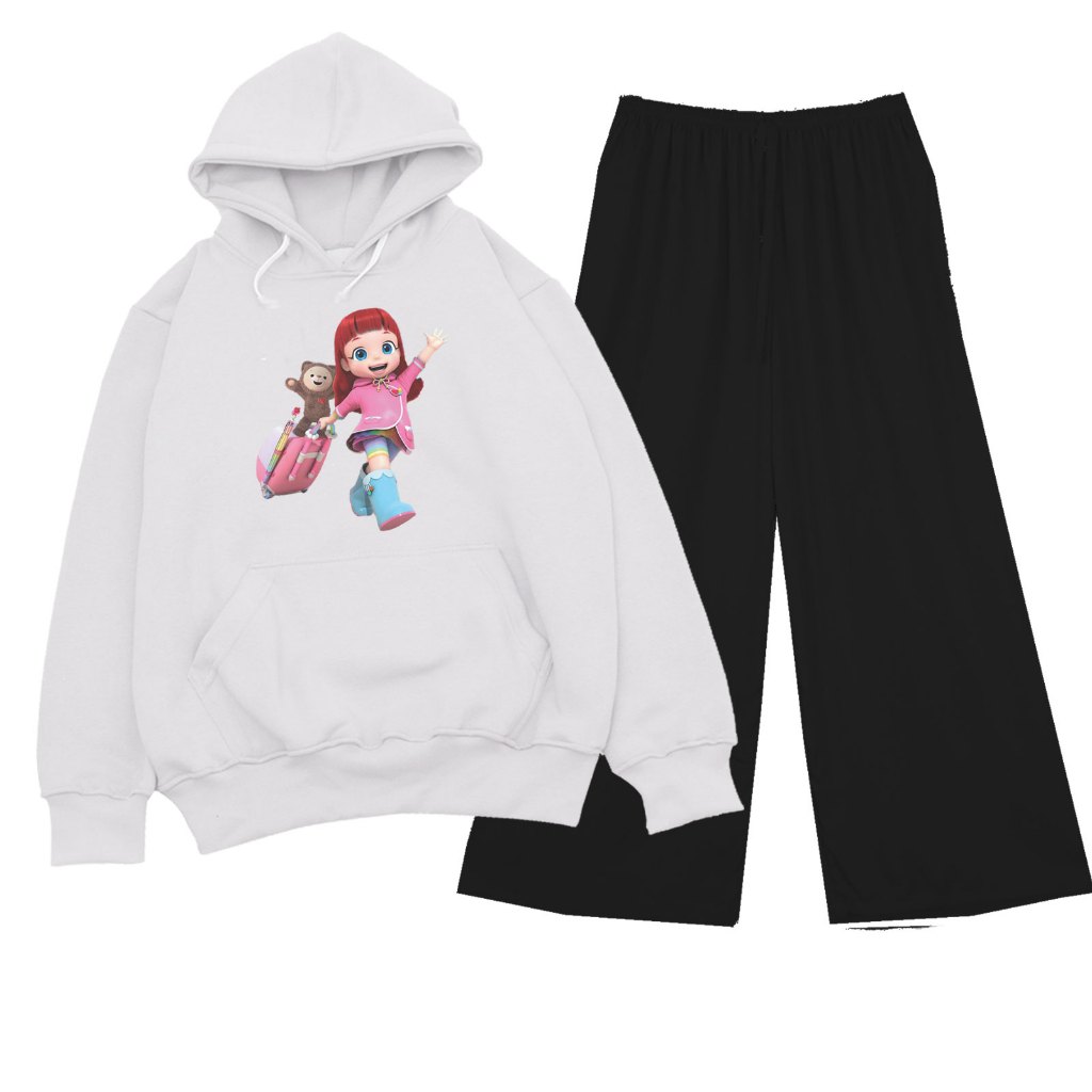 Setelan Sweater Hoodie Rainbow Ruby Koper Viral Anak Remaja Perempuan Celana Kulot COD