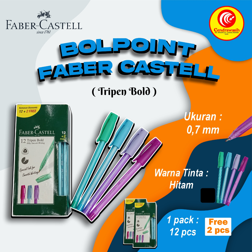 

BOLLPOINT FABER CASTELL TRIPEN BOLD 0,7MM HITAM 12PCS/1 PACK 12PCS+2 FREE