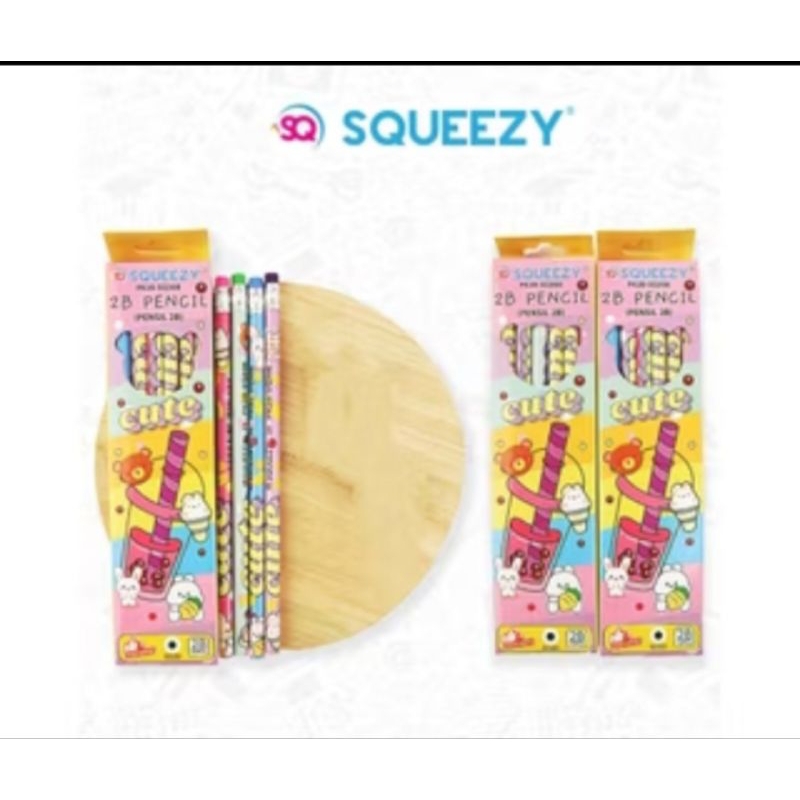 

1 Box 12 Pcs Pensil 2B Squeezy Karakter Cutedan Paris ujung penghapus