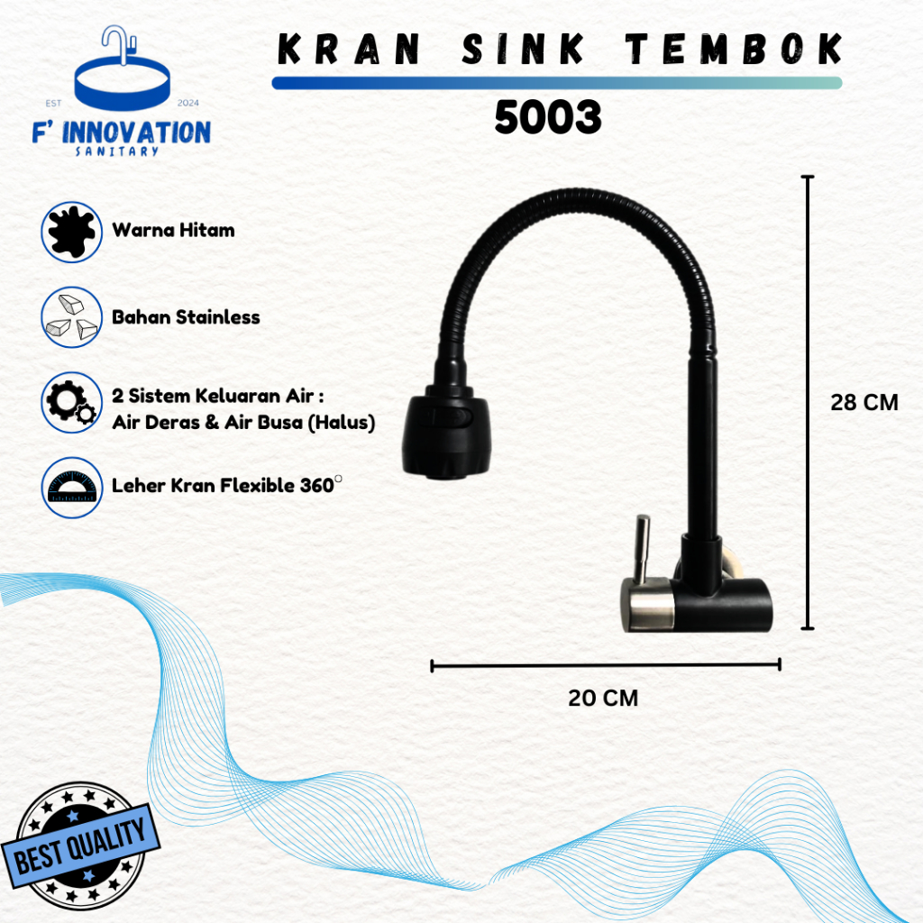 KRAN SINK TEMBOK DAPUR CUCI PIRING WARNA HITAM 2 KRAN WESTAFEL CUCI PIRING 5003 MURAH