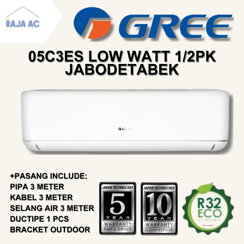AC Gree 1/2 PK 05C3ES LOW WATT FREE PASANG + AKSESORIS